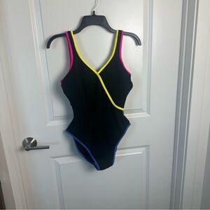 Swimsuit vintage 90s high waist black neon colors